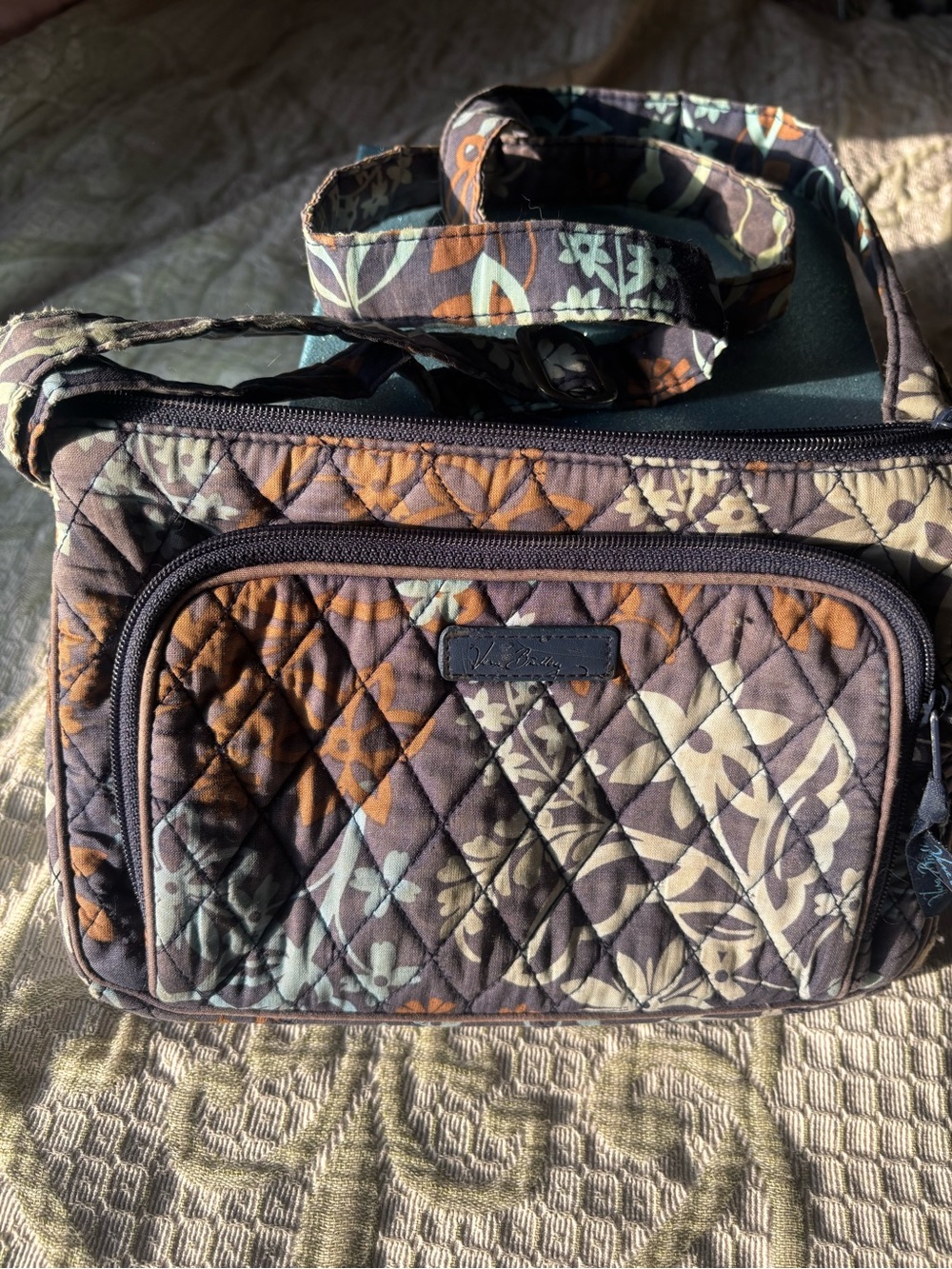 Vera Bradley Brown Floral Quilted Messenger Crossbody